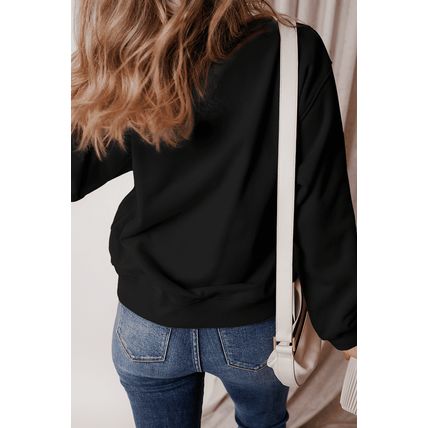 Black Glitter SPOOKY Ghost Pattern Crew Neck Halloween Sweatshirt