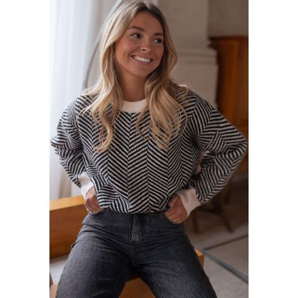 Black Contrast Edge Crew Neck Drop Shoulder Sweater