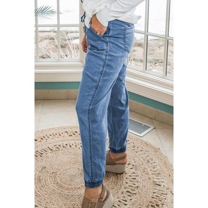 Dusk Blue Drawstring Waist Pocketed Plus Size Denim Joggers