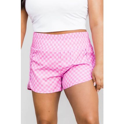 Pink Plaid High Waisted Athletic Shorts