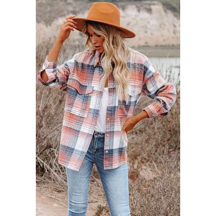 Plaid Print Pocket Buttoned Shacket