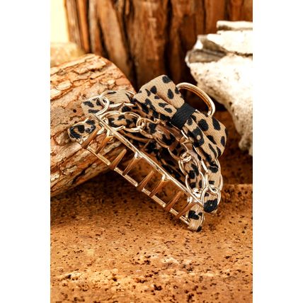 Camel Leopard Print Bow Decor Alloy Hair Claw Clip