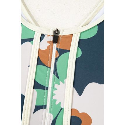 Blue Flower Zip up Racerback High Waisted Bikini