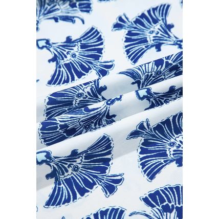 Sky Blue Geometric Print Tassel Drawstring V Neck Blouse