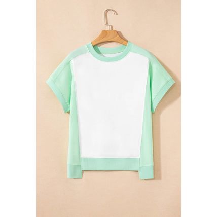 Light Green Color Block Exposed Seam Crew Neck T Shirt