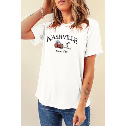 White Guitar NASHVILLE Music City Print Crewneck Tee