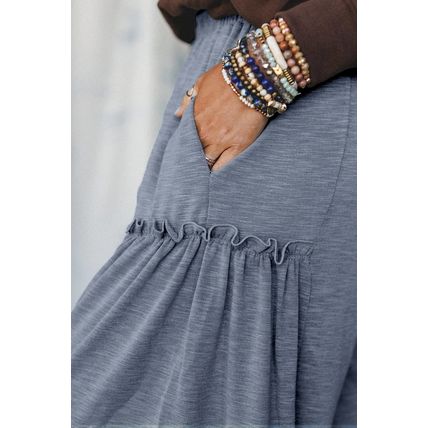 High Frilled Detail Wide Leg High Waist Knit Pants