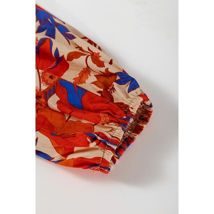 Multicolour Floral Print Square Neck Backless Loose Fit Blouse