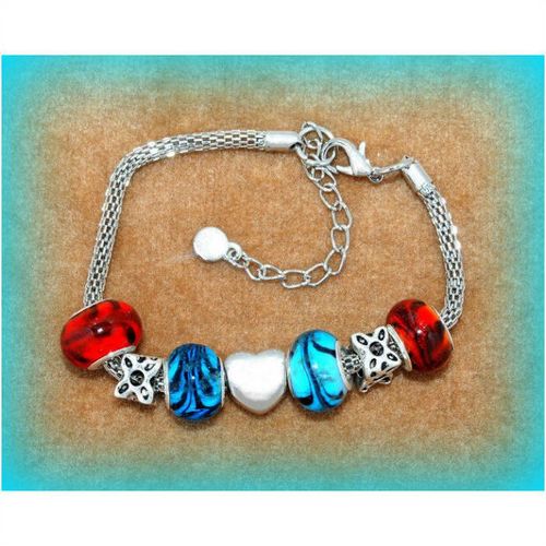 Summer Gift Heart Charm Euro Beads Silver Tone Bracelet Bangle Jewellery 1709