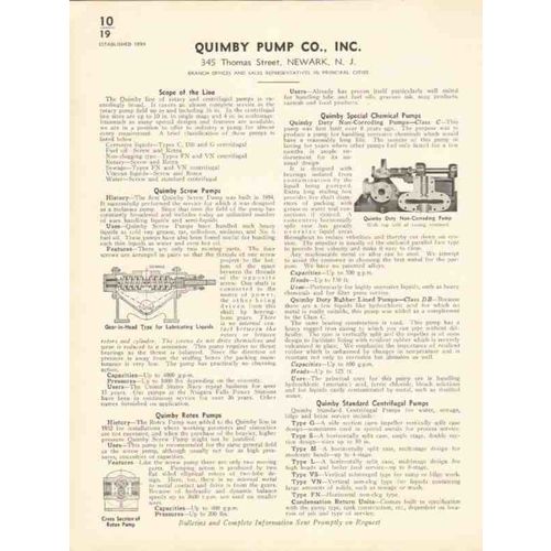 quimby pump company 1936 rotary centrifugal screw vintage catalog