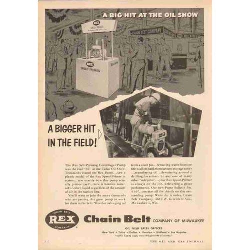 chain belt company 1953 big hit oil field centrifugal pump vintage ad