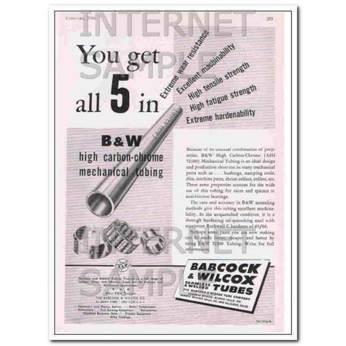 BABCOCK AND WILCOX TUBE CO 1948 high carbon-chrome tubing vintage ad