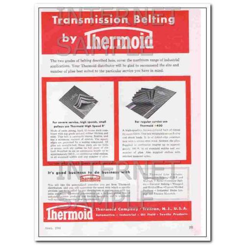 THERMOID COMPANY 1948 Industrial Transmission Belting vintage ad
