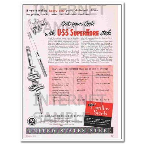 CARNEGIE-ILLINOIS STEEL CORP 1948 USS SuperKore steels vintage ad