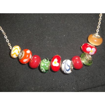 Fun euro bead necklace red orange blue white fun different necklace