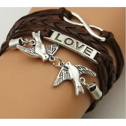 Dark Brown Faux Leather Multi Layer Infinity Doves Love Charm Bracelet Gift