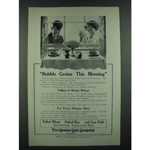 1919 Quaker Oats Puffed Wheat, Rice and Corn Puffs Ad - Bubble Grains