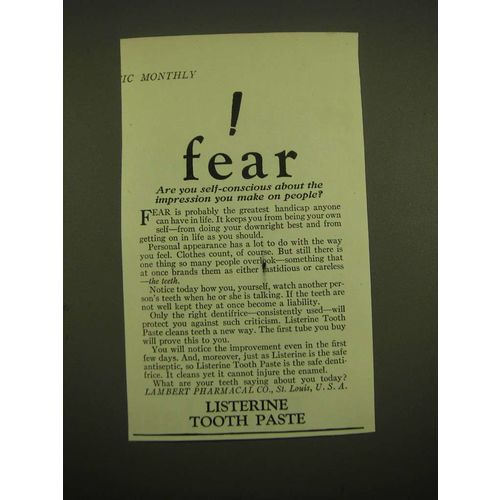 1924 Listerine Tooth Paste Ad - Fear are you self-conscious