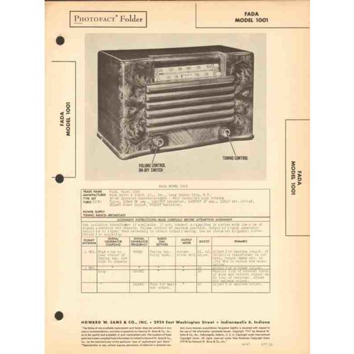 FADA model 1001 6 tube AM radio receiver Sams Photofact manual