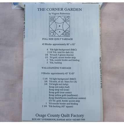 Corner Garden Quilt Pattern 45 Inch Quarter Circles Flowers