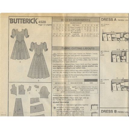 Butterick 4528 Sewing Pattern Childrens Ruffled Dress Size 5 & 6 Circa 1989 Used