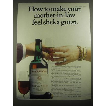 1967 Harveys Bristol Cream Sherry Ad - make mother-in-law feel she's a guest
