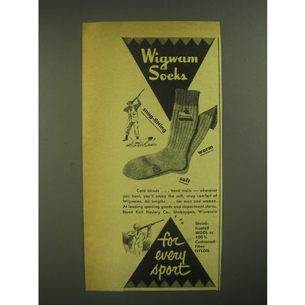 1952 Wigwam Socks Ad - Wigwam socks for every sport