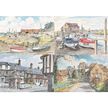 Walsingham High Street Blakeney Brancaster Quay 4x Norfolk Painting Postcard s