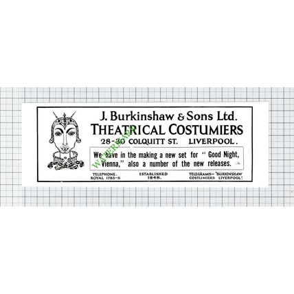 J Burkinshaw & Sons Ltd Theatrical Costumiers Liverpool Advert - 1936 Cutting