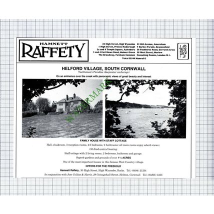 Helford Village Cornwall House Sale Advert - 1981 Cutting
