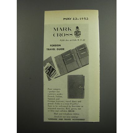 1953 Mark Cross Foreign Travel Guide Advertisement