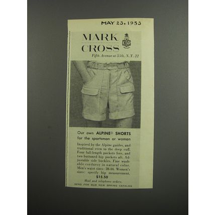 1953 Mark Cross Alpine Shorts Ad - Our own Alpine shorts for the sportsman