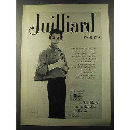 1953 Julliard Woolens Fashion by J.L.F. Originals Advertisement