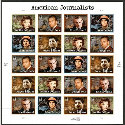 American Journalists Sheet of Twenty 42 Cent Postage Stamps Scott 4248-52