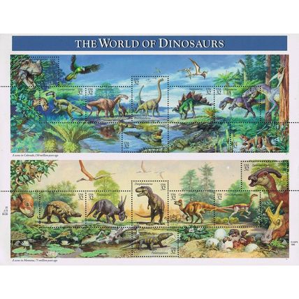 The World of Dinosaurs Sheet of Fifteen 32 Cent Postage Stamps Scott 3136