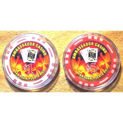 Ambassador Casino Chip Sample Set - 2 Chips - Bud Jones - 1990 - Sample Set