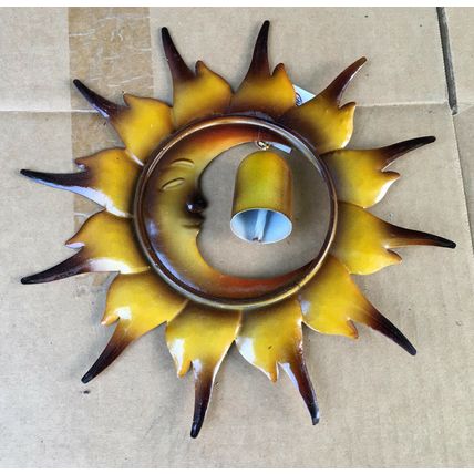 Flaming Sun Moon Bell Metal Colored Lawn Yard Stake 9.5'' Ornament brown