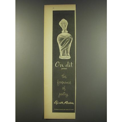 1956 Elizabeth Arden On Dit Perfume Advertisement - the fragrance of poetry