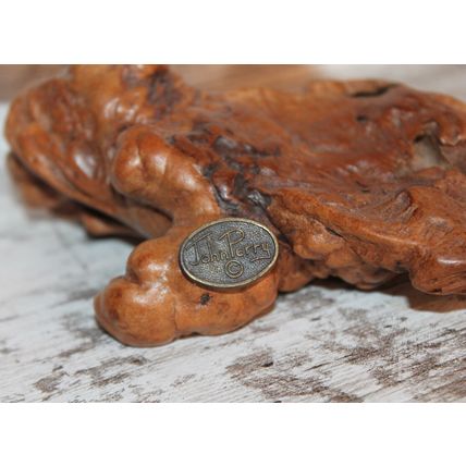 VTG John Perry Dolphin Lovers Gift Sculpture Mom Baby on Burl Wood Figurine