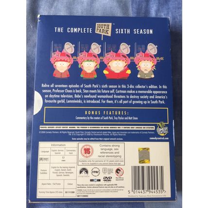 South Park - The Complete Sixth Season (2008 3-Disc DVD Boxset) 6th series SIX