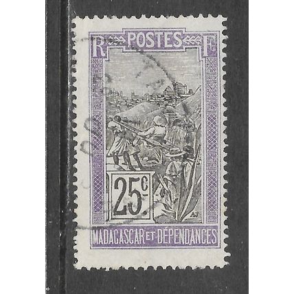 FRENCH MADAGASGAR 25c USED 1921 ? OPEN SEDAN TRANSPORT NATIVE