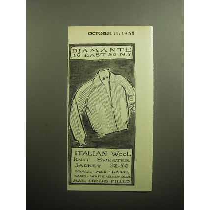 1958 Diamante Sweater Jacket Advertisement - Diamante 16 East 55 N.Y.