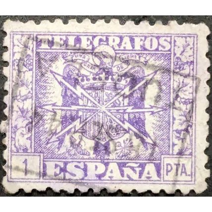 STAMP Spain 1Pta Telegraph Stamp Used