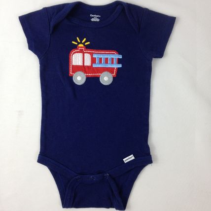 Gerber Boys Infant Onesie Blue Firetruck Size 12 Months