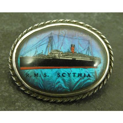 Vintage Cunard RMS Scythia Sterling Silver Butterfly Wing Back Brooch Pin Badge