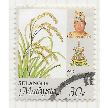 SELANGOR MALAYA 1986 AGRICULTURE WMK UNCHECKED 30c USED RICE.