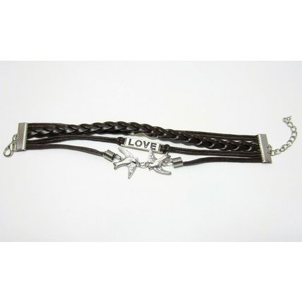 Dark Brown Faux Leather Multi Layer Infinity Doves Love Charm Bracelet Gift