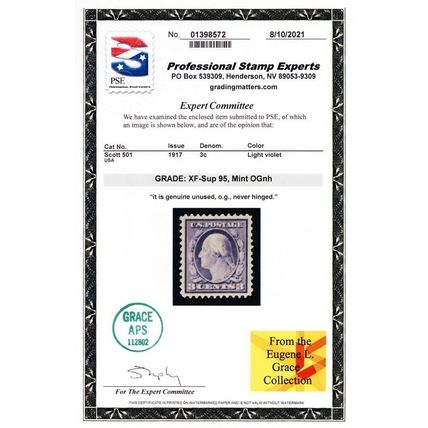 501, Mint NH XF/Superb 3¢ - PSE Graded 95 * Stuart Katz