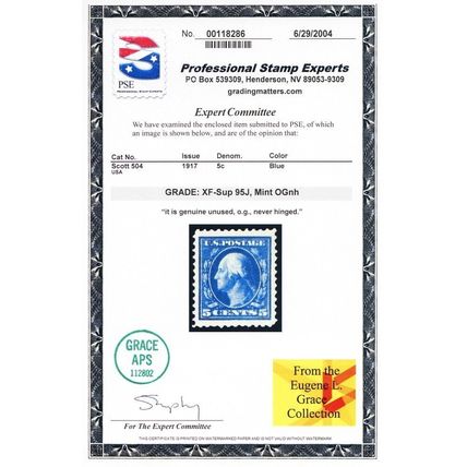 504, Mint NH XF/Superb 5¢ JUMBO - PSE Graded 95J * Stuart Katz