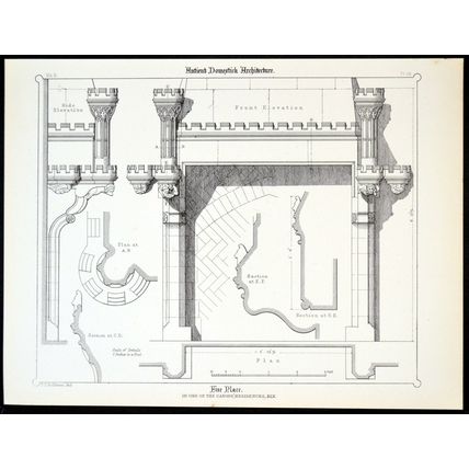 FIRE PLACE CANON’S RESIDENCES, ELY 1890 Francis Thomas Dollman LITHOGRAPH #54